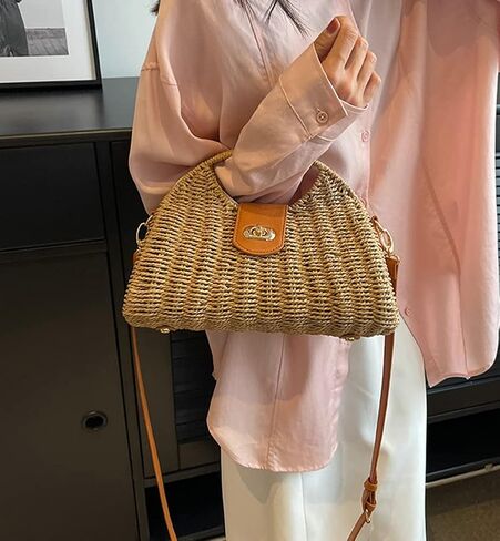 Women Straw Crossbody Bag Handwoven Rattan Tote Bags Straw Top Handle Shoulder Handbag Summer Beach Bag Clutch Purse in Kuwait