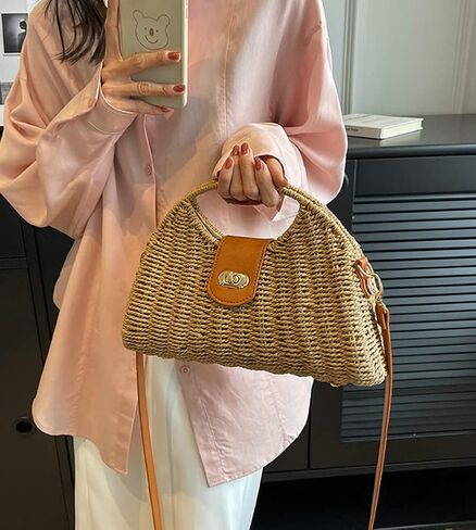 Women Straw Crossbody Bag Handwoven Rattan Tote Bags Straw Top Handle Shoulder Handbag Summer Beach Bag Clutch Purse in Kuwait