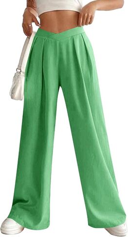 Vrtige Women's Criss Cross High Waist Pleated Wide Leg Long Pants Office Work Trousers in Saudi Arabia