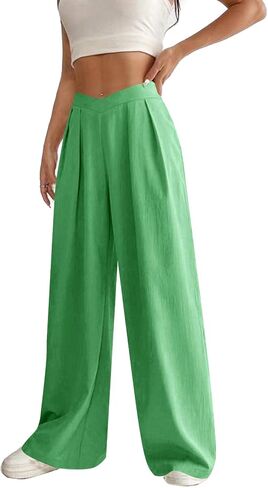 Vrtige Women's Criss Cross High Waist Pleated Wide Leg Long Pants Office Work Trousers in Saudi Arabia