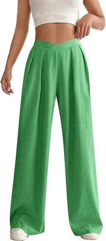 Vrtige Women's Criss Cross High Waist Pleated Wide Leg Long Pants Office Work Trousers in Saudi Arabia