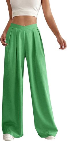 Vrtige Women's Criss Cross High Waist Pleated Wide Leg Long Pants Office Work Trousers in Saudi Arabia