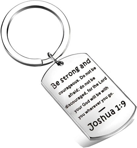 QIIER Christian Keychain Be Strong and Courageous Joshua 1:9 Bible Verse Dog Tag Keychain Religious Jewelry in Saudi Arabia