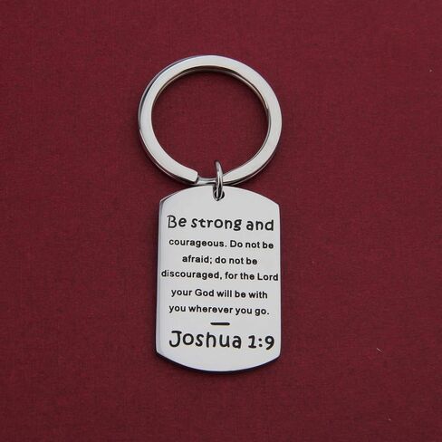 QIIER Christian Keychain Be Strong and Courageous Joshua 1:9 Bible Verse Dog Tag Keychain Religious Jewelry in Saudi Arabia
