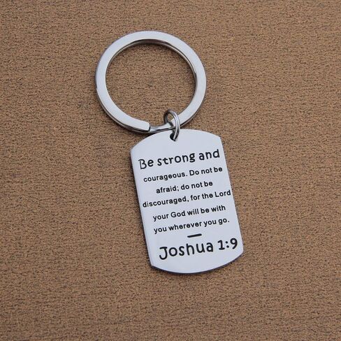 QIIER Christian Keychain Be Strong and Courageous Joshua 1:9 Bible Verse Dog Tag Keychain Religious Jewelry in Saudi Arabia