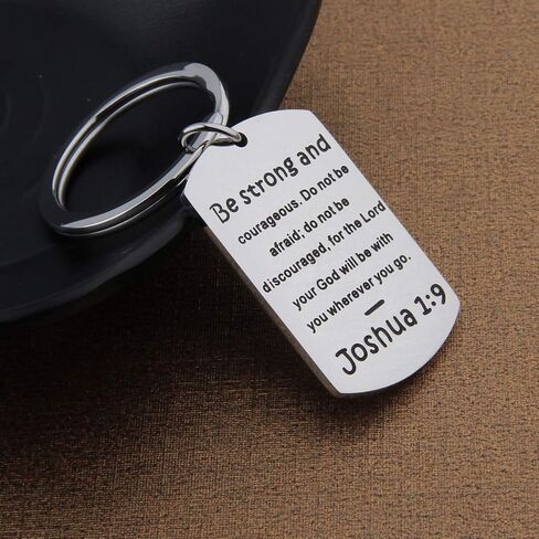 QIIER Christian Keychain Be Strong and Courageous Joshua 1:9 Bible Verse Dog Tag Keychain Religious Jewelry in Saudi Arabia