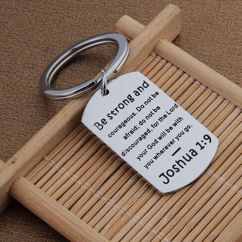 QIIER Christian Keychain Be Strong and Courageous Joshua 1:9 Bible Verse Dog Tag Keychain Religious Jewelry in Saudi Arabia