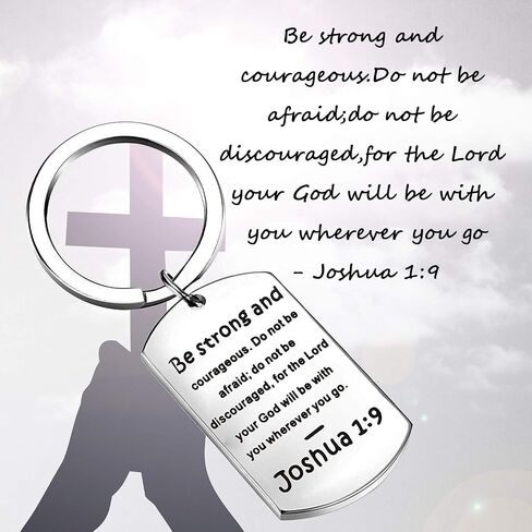 QIIER Christian Keychain Be Strong and Courageous Joshua 1:9 Bible Verse Dog Tag Keychain Religious Jewelry in Saudi Arabia