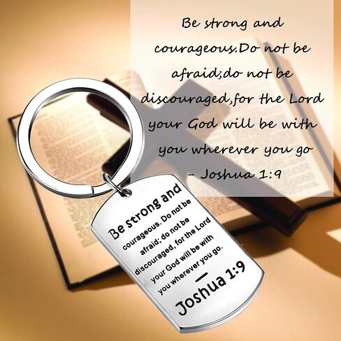 QIIER Christian Keychain Be Strong and Courageous Joshua 1:9 Bible Verse Dog Tag Keychain Religious Jewelry in Saudi Arabia