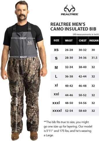 Realtree Men's Edge/Timber Camo Hunting Insulated Waterproof Windproof Breathable Midweight Super Warm Bibs Coveralls in Saudi Arabia