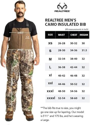 Realtree Men's Edge/Timber Camo Hunting Insulated Waterproof Windproof Breathable Midweight Super Warm Bibs Coveralls in Saudi Arabia