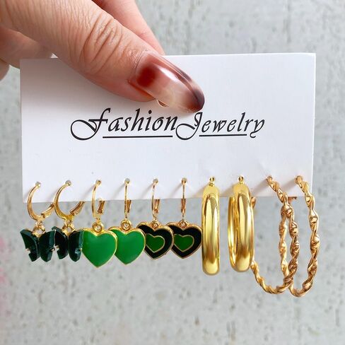 32 Pairs Gold Earrings Set Hoop Earrings Fashion Women Pearl Earring Dangle Earrings Butterfly Loving Jewelry Multipack Hypoallergenic Hoops for Birthday Party Gift in Saudi Arabia