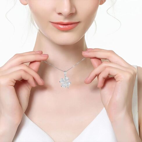 VAXOJEL أربع أوراق البرسيم المويسانتي قلادة قلادة للنساء D اللون VVS1 مختبر خلق مقلد الماس 925 الفضة الاسترليني سلسلة الحب القلب يتوهم قلادة قلادة in Kuwait