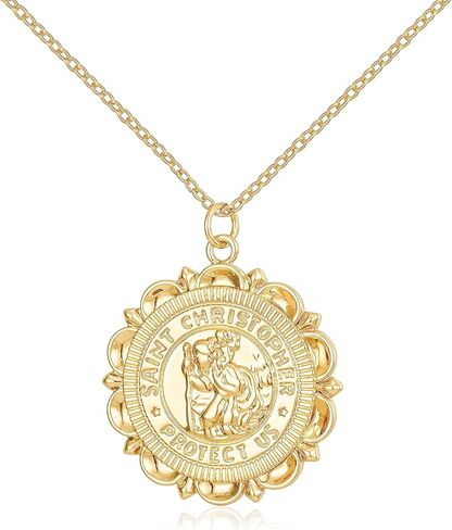 French Runway Divine Guardian: St. Christopher Gold Coin Necklace - Fashion 18k Gold Medal Jewelry in Kuwait