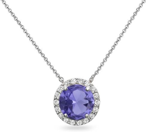B. BRILLIANT Sterling Silver 8mm Round Genuine, Created or Simulated Gemstone & White Topaz Halo Slide Pendant Necklace for Women Girls in Kuwait