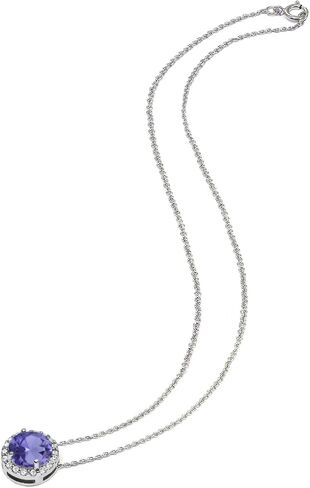 B. BRILLIANT Sterling Silver 8mm Round Genuine, Created or Simulated Gemstone & White Topaz Halo Slide Pendant Necklace for Women Girls in Kuwait
