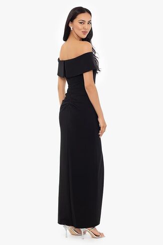 Xscape Women's Long Off The Shoulder Scuba Crepe Slit Dress (Reg and Petite) in Kuwait