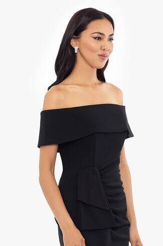 Xscape Women's Long Off The Shoulder Scuba Crepe Slit Dress (Reg and Petite) in Kuwait