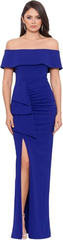 Xscape Women's Long Off The Shoulder Scuba Crepe Slit Dress (Reg and Petite) in Kuwait
