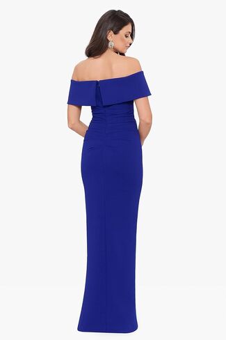 Xscape Women's Long Off The Shoulder Scuba Crepe Slit Dress (Reg and Petite) in Kuwait