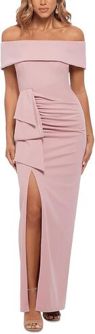 Xscape Women's Long Off The Shoulder Scuba Crepe Slit Dress (Reg and Petite) in Kuwait