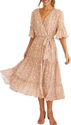 Miessial Women's Summer Casual Floral Wrap Maxi Dress Bohemian Split V-Neck Long Dress in Saudi Arabia