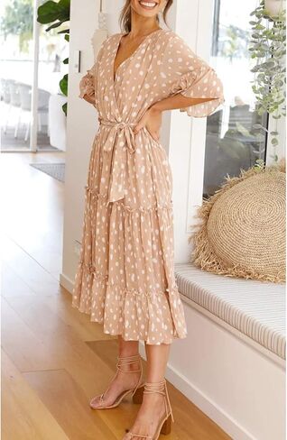 Miessial Women's Summer Casual Floral Wrap Maxi Dress Bohemian Split V-Neck Long Dress in Saudi Arabia