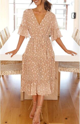 Miessial Women's Summer Casual Floral Wrap Maxi Dress Bohemian Split V-Neck Long Dress in Saudi Arabia
