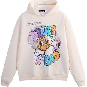 Maener Novelty Hoodie Drugs R Bad Cartoon Graphic Hooded Pullover for Men Women Unisex