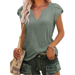 Mansy Women's Summer Ruffle Sleeve Tops Eyelet V Neck Casual Tunic Shirts Dressy Blouses