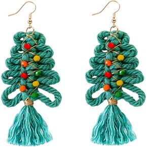 Big Christmas Earrings for Women Handmade Green Christmas Tree Earrings Red Orange Long Tassel Earrings Santa Earrings Statement Bohemian Drop Earrings for Girls Wife Her