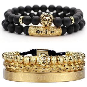 LL&TIFNIY 3 قطع أساور من الفولاذ المقاوم للصدأ للرجال وسوار خرز على شكل أسد in Kuwait