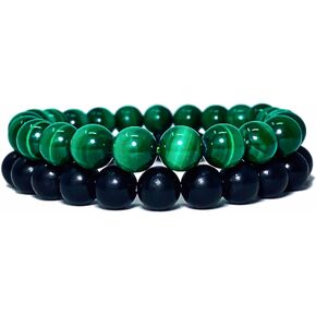 سوار مالاكيت مع شونجيت من اسانا، سوار كريستال للحماية من الاحجار الكريمة - سوار مالاكيت من الاحجار الكريمة الطبيعية، سوار شونجيت للرجال والنساء، كريستال، مالاكيت, كريستال, مالاكيت، شونجيت in Kuwait