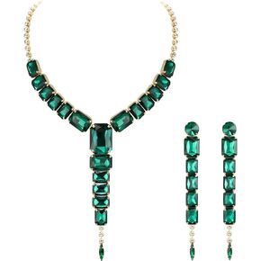 BriLove Women's Fashion Rhinestone Square Necklace Dangle Earrings Sparkly Crystal Geometric Statement Jewelry Set for Party Prom in Saudi Arabia
