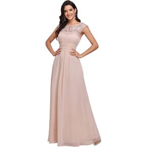Ever-Pretty Women's Cap Sleeve Ruched Lace Round Neck Chiffon Formal Evening Gowns 09993-US