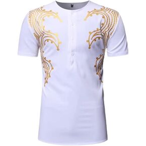 OIWLCI Men's African Traditional Printed Dashiki Luxury Short Sleeve Blouse Shirt