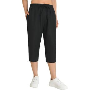 Weintee Women's Petite Linen Capris Capri Pants with Pockets