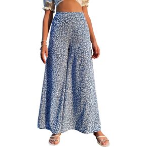 Floerns Women's Floral Print High Waist Beach Wide Leg Palazzo Pants