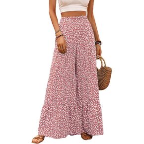 Floerns Women's Floral Print High Waist Beach Wide Leg Palazzo Pants