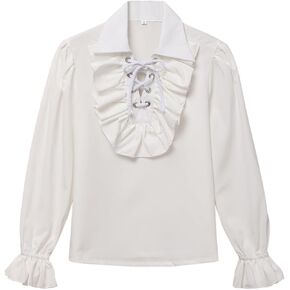 GRACEART Boys Medieval Pirate Shirt Child Renaissance Ruffle Shirt Scottish Jacobite Ghillie Tops Kids white 2T to 16 Years