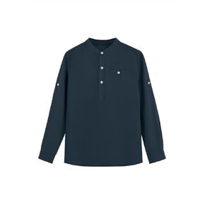 قمصان Meikulo للأولاد بأكمام طويلة من Henley من الكتان بياقة الماندرين وأزرار سفلية تي شيرت للأعمار من 4 إلى 12 سنة in Kuwait