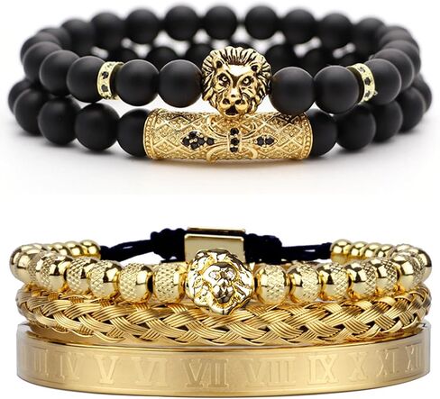 LL&TIFNIY 3 قطع أساور من الفولاذ المقاوم للصدأ للرجال وسوار خرز على شكل أسد in Kuwait