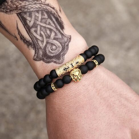 LL&TIFNIY 3 قطع أساور من الفولاذ المقاوم للصدأ للرجال وسوار خرز على شكل أسد in Kuwait