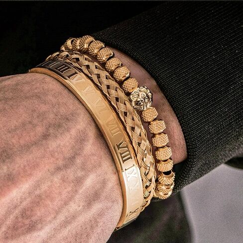 LL&TIFNIY 3 قطع أساور من الفولاذ المقاوم للصدأ للرجال وسوار خرز على شكل أسد in Kuwait