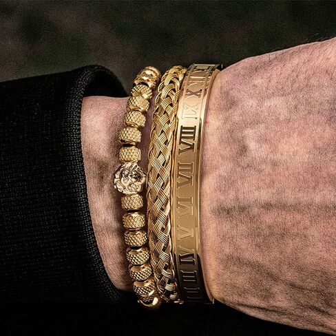 LL&TIFNIY 3 قطع أساور من الفولاذ المقاوم للصدأ للرجال وسوار خرز على شكل أسد in Kuwait