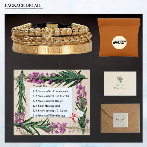 LL&TIFNIY 3 قطع أساور من الفولاذ المقاوم للصدأ للرجال وسوار خرز على شكل أسد in Kuwait