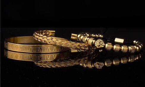 LL&TIFNIY 3 قطع أساور من الفولاذ المقاوم للصدأ للرجال وسوار خرز على شكل أسد in Kuwait