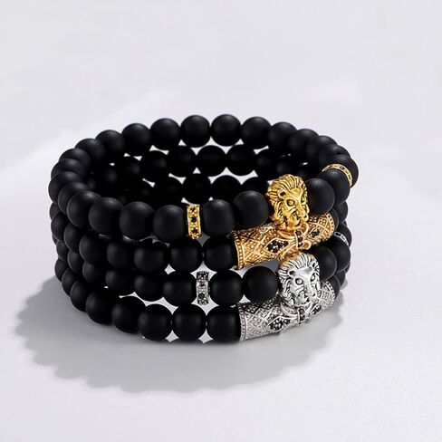 LL&TIFNIY 3 قطع أساور من الفولاذ المقاوم للصدأ للرجال وسوار خرز على شكل أسد in Kuwait