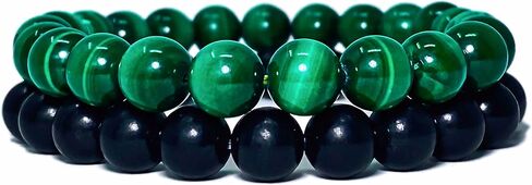 سوار مالاكيت مع شونجيت من اسانا، سوار كريستال للحماية من الاحجار الكريمة - سوار مالاكيت من الاحجار الكريمة الطبيعية، سوار شونجيت للرجال والنساء، كريستال، مالاكيت, كريستال, مالاكيت، شونجيت in Kuwait