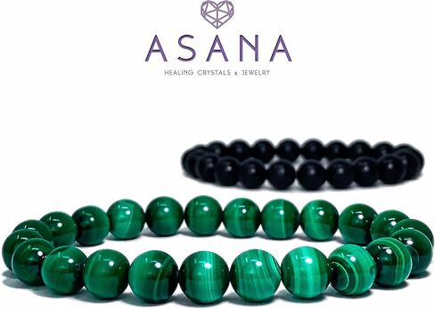 سوار مالاكيت مع شونجيت من اسانا، سوار كريستال للحماية من الاحجار الكريمة - سوار مالاكيت من الاحجار الكريمة الطبيعية، سوار شونجيت للرجال والنساء، كريستال، مالاكيت, كريستال, مالاكيت، شونجيت in Kuwait